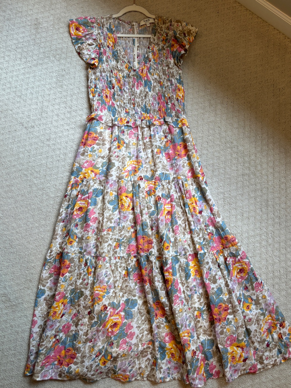 Sea New York Floral Maxi Dress in Yellow, Pink, Blue on Cream